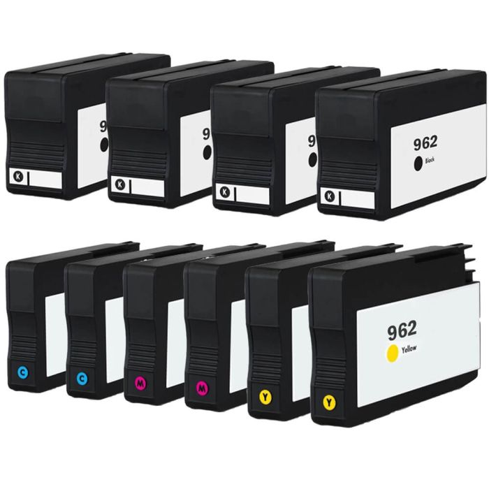 HP 962 Combo Pack of 10 Ink Cartridges: 4 Black, 2 Cyan, 2 Magenta and 2 Yellow