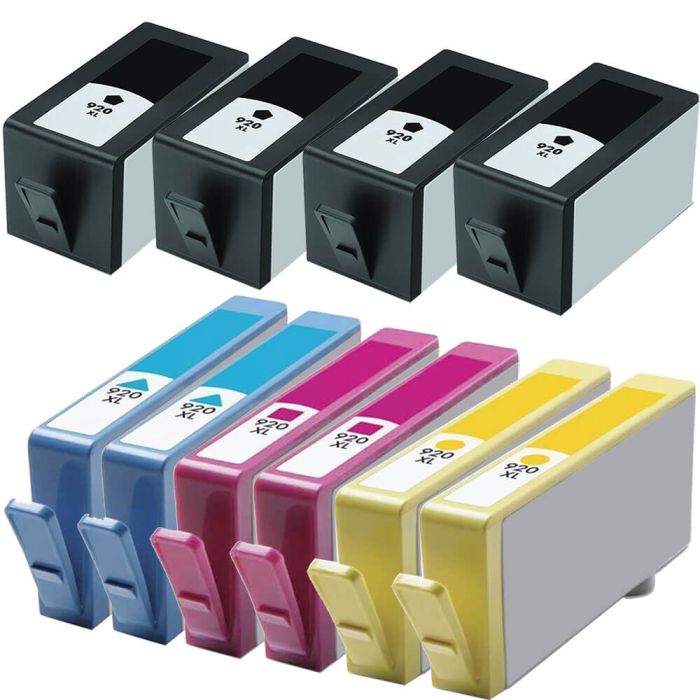 High Yield HP 920 Combo Pack of 10 Ink Cartridges XL: 4 Black, 2 Cyan, 2 Magenta, 2 Yellow