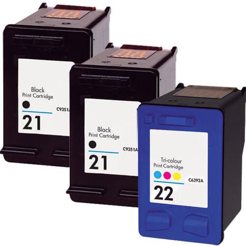 HP Ink 21 and 22 Cartridges 3-Pack: 2 Black and 1 Color