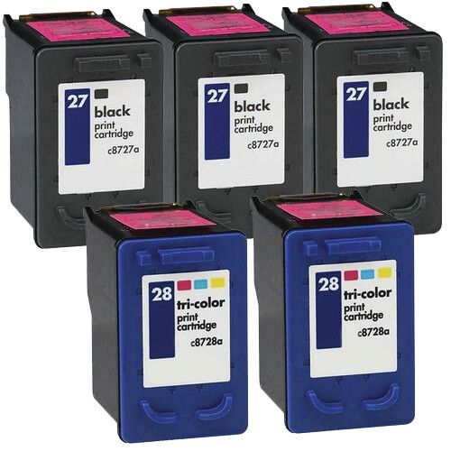 HP 27 28 Combo Pack of 5 Ink Cartridges: 3 Black, 2 Color