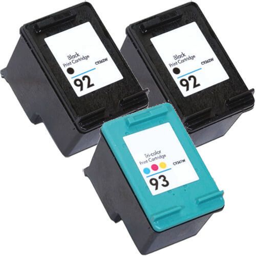 HP 92 93 Combo Pack of 3 Ink Cartridges: 2 x 92 Black and 1 x 93 Tri-color