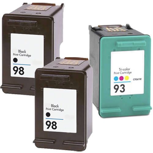 HP 93 Cartridge & HP 98 Printer Ink Cartridges 3-Pack: 2 Black, 1 Tri-color