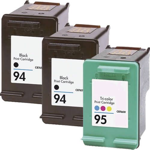 HP 95 Ink Cartridges & 94 Ink 3-Pack: 2 Black & 1 Tri-color