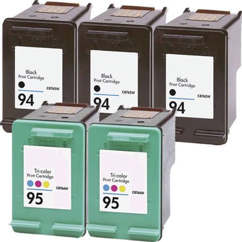 HP 94 and 95 Ink Cartridges Combo Pack of 5: 3 Black & 2 Tri-color