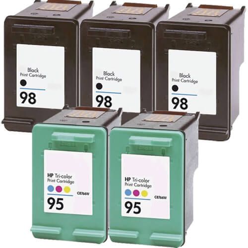 HP 98 95 Ink Cartridges 5-Pack: 3 Black & 2 Tri-color