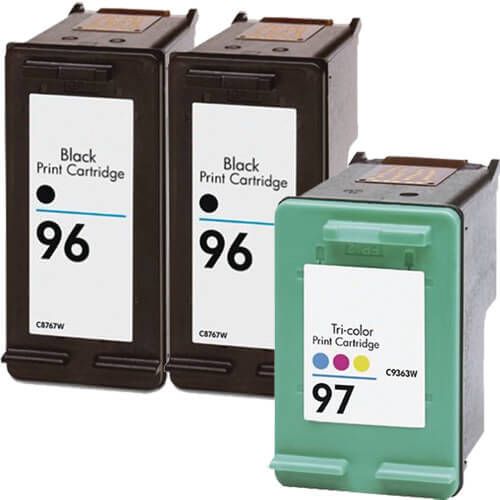 HP 96 Ink Cartridges & HP 97 Color Ink 3-Pack: 2 Black and 1 Tri-color