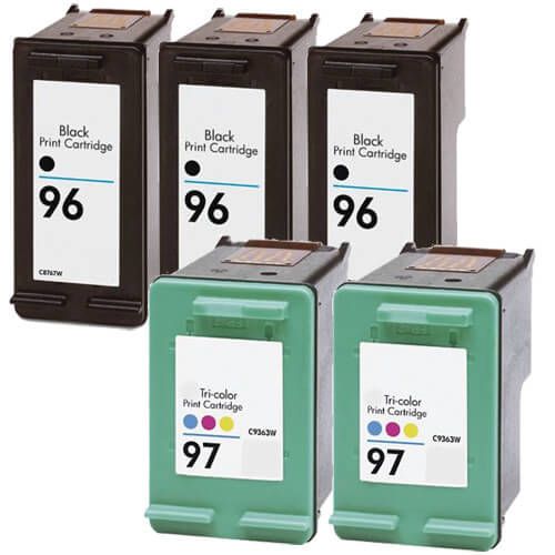 HP 96 97 Ink Cartridge Combo Pack of 5: 3 Black and 2 Tri-color