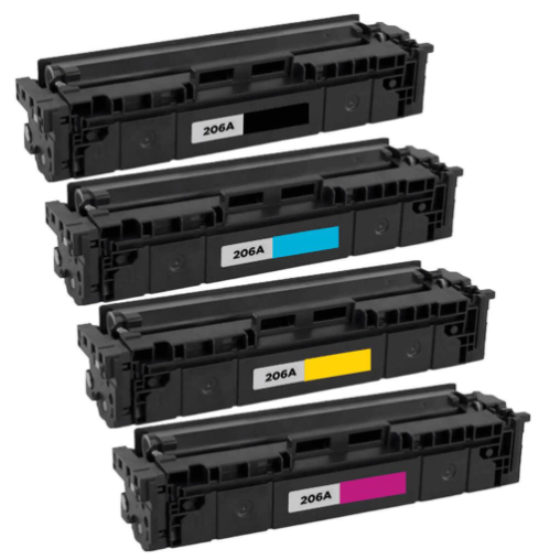  Remanufactured HP 206A black, cyan, magenta, and yellow toner cartridges