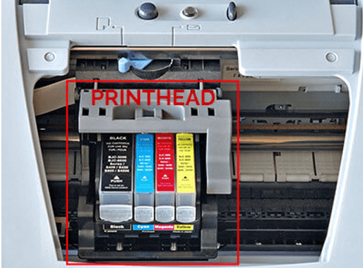 Printhead integrated into the printer with cartridges