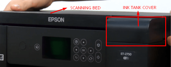 location of scanning bed and ink tank cover