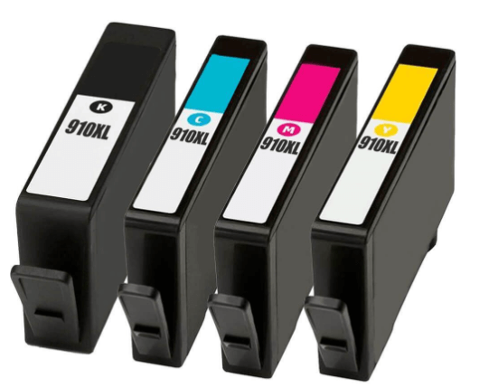 Remanufactured High Yield HP 910XL black, cyan, magenta, and yellow ink cartridges