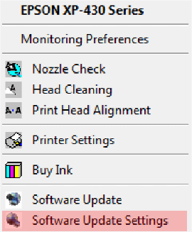 Epson printer taskbar menu