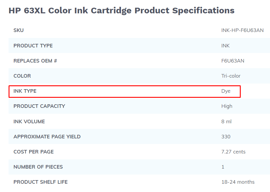 Hp 63xl color ink cartridge product specification