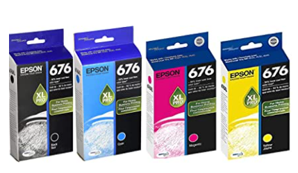 Epson 676XL Ink Cartridges: 1 Black, 1 Cyan, 1 Magenta, 1 Yellow - High Yield