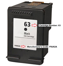 Replacement HP 63 Black Ink Cartridge (F6U62A) - Standard Yield