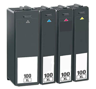 Replacement Lexmark 100XL Ink Cartridges:1 Black, 1 Cyan, 1 Magenta, 1 Yellow - High Yield