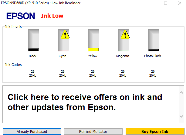 What to do with a low ink warning? 