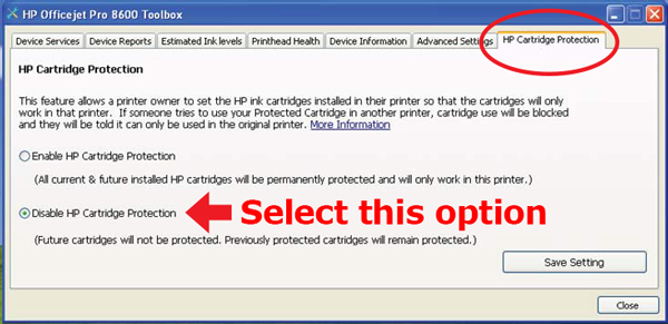 HP cartridge protection on 950XL ink cartridges