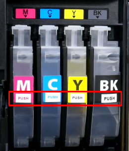 cartridges with PUSH mark sticker