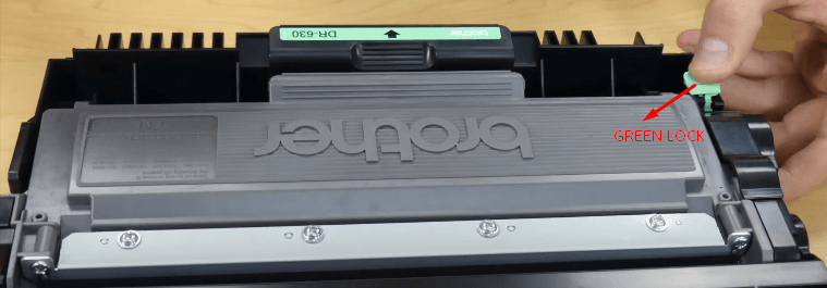 green lock on toner cartridge