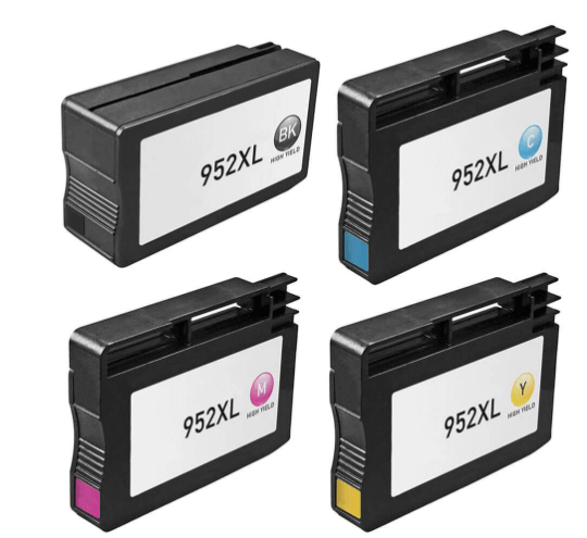 Replacement high yield HP 952 XL ink cartridges in black, cyan, magenta, and yellow