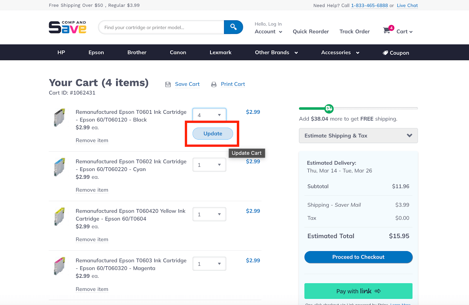 update quantity action button