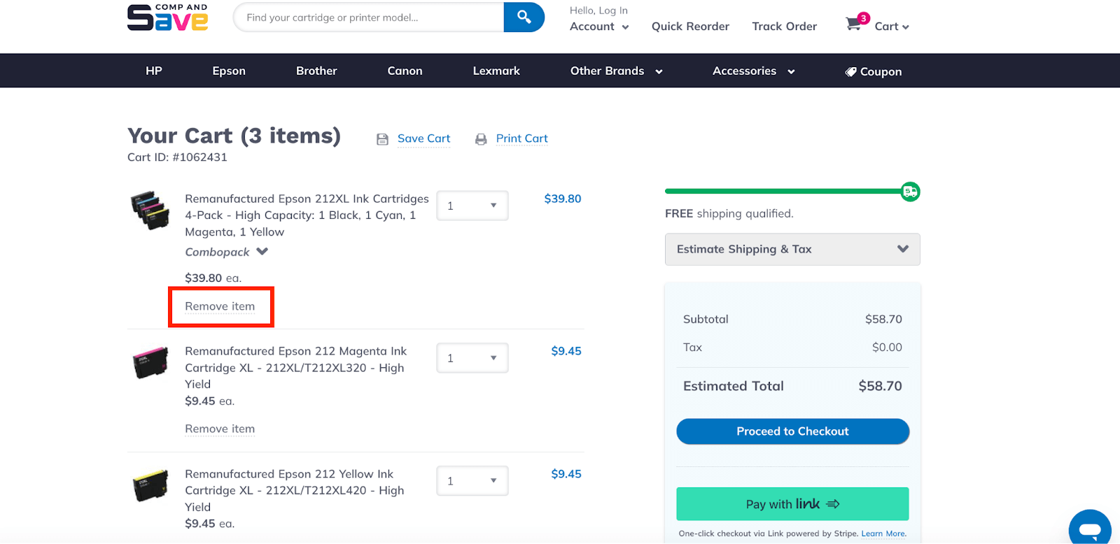 Remove product item from cart
