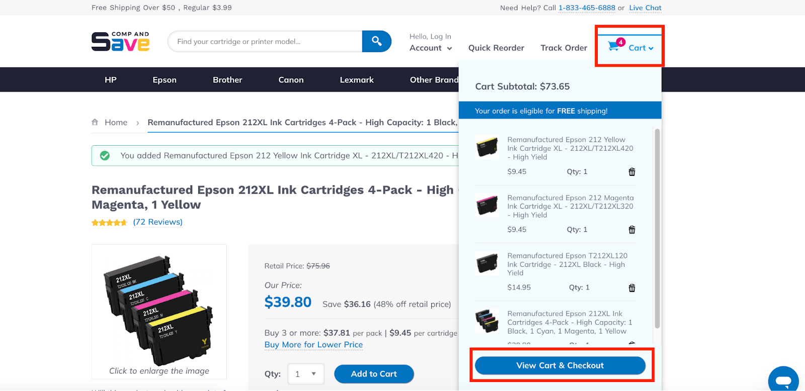 Cart menu dropdown