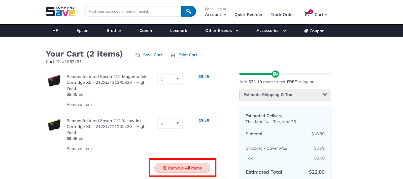 Remove all items from cart