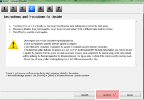 Epson Firmware Updater step 4