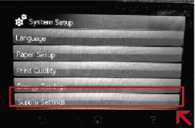 Printer control panel - Supply settings