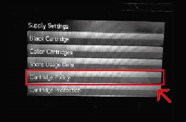 Printer control panel - Cartridge policy