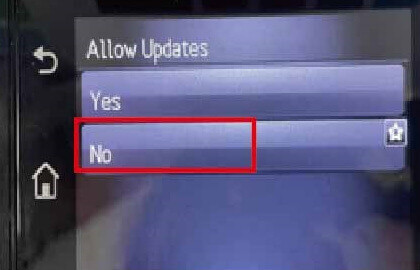 Printer settings - return to homepage