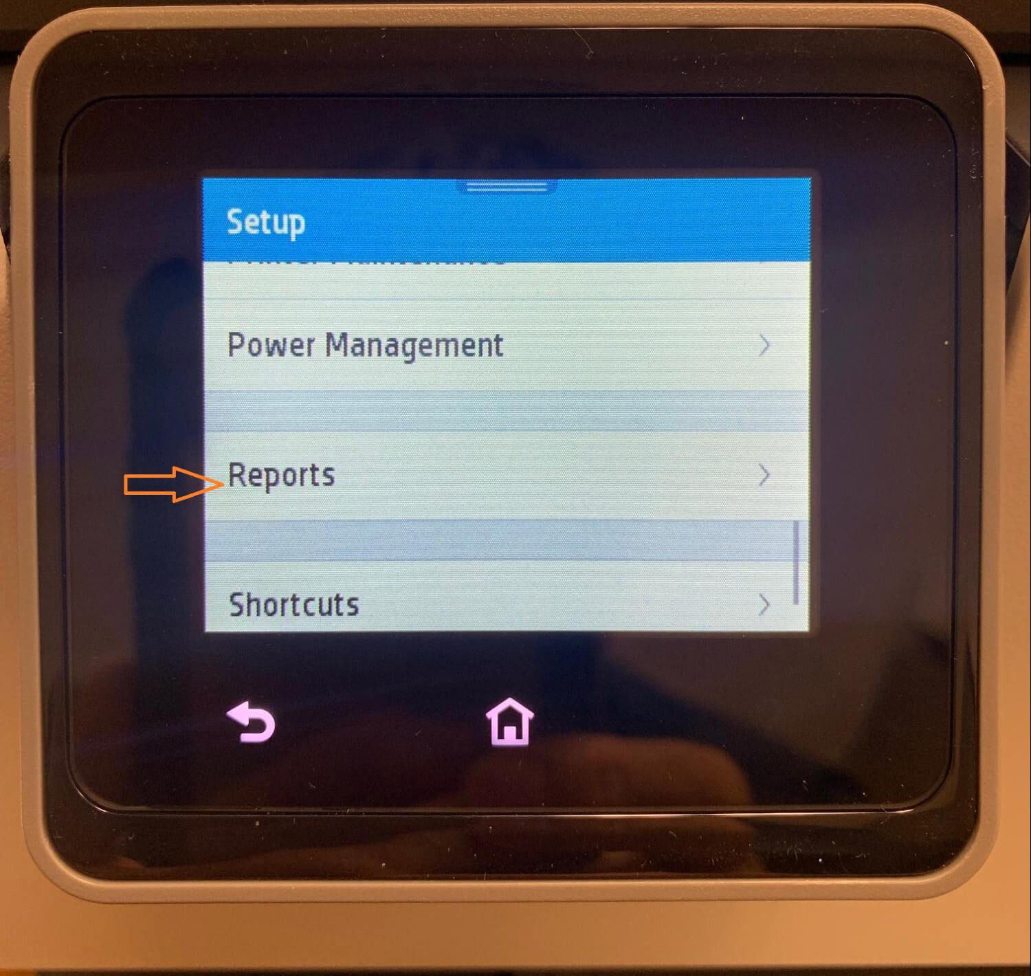 Reports option on Setup menu