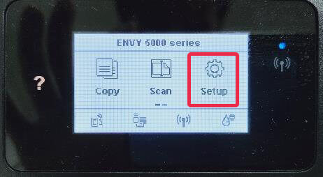 Setup menu on printer's control panel