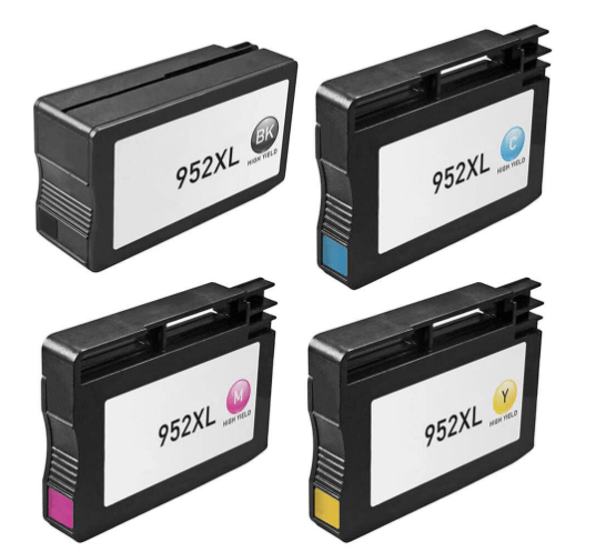 Remanufactured High Yield HP 952XL black, cyan, magenta, and yellow ink cartridges